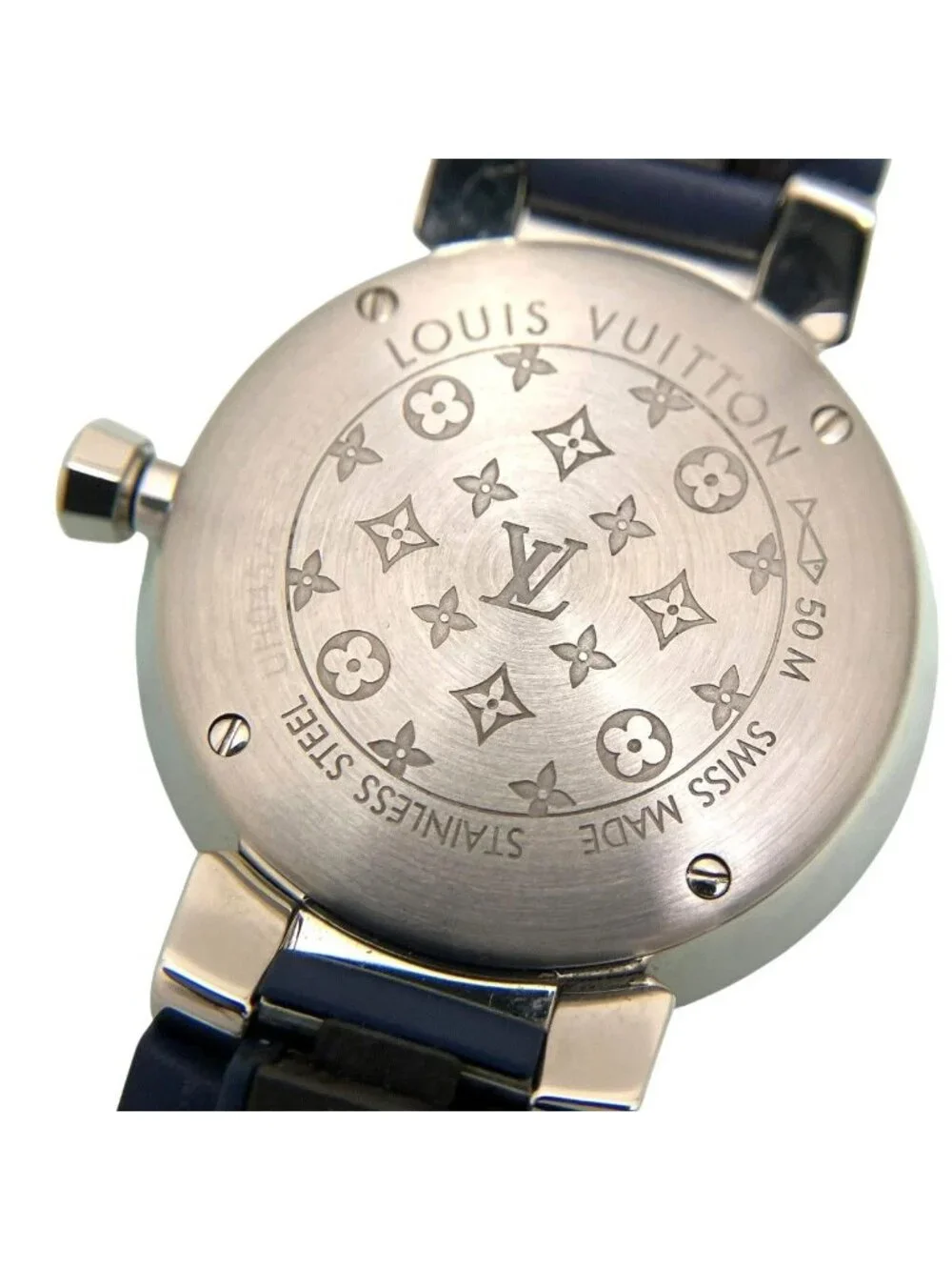 Louis Vuitton Tambour Watch SS Rubber Quartz Silver Dial